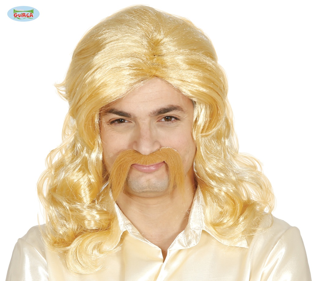 PELUCA RUBIA CON BIGOTE(ENVASE CAJA)