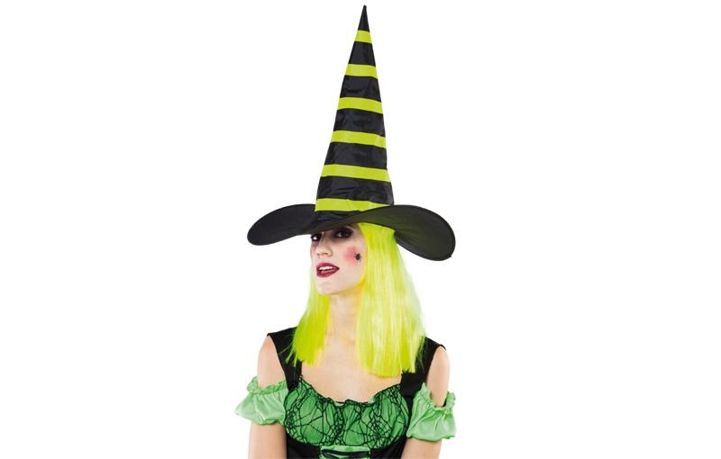 Sombrero bruja amarillo con peluca