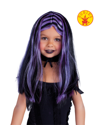 PELUCA BRUJITA NEGRA CON MECHAS LILAS