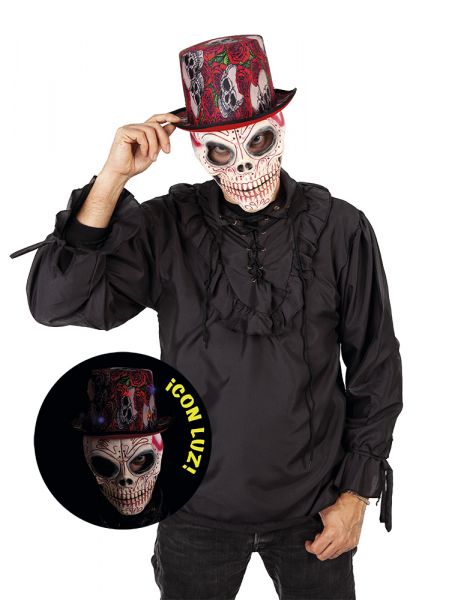 SOMBRERO COPA SKULLS&amp;ROSES CON LUZ
