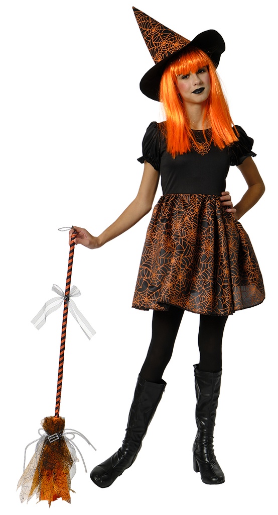 DISFRAZ BRUJA SPIDERWEB NEON NARANJA INF talla M