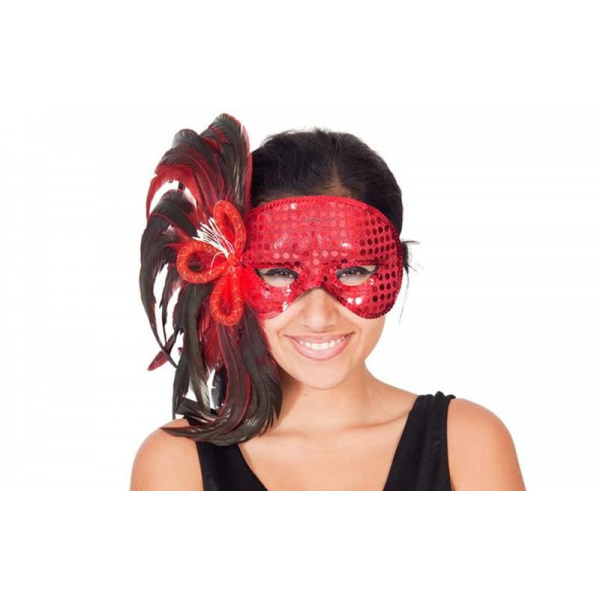 Antifaz pavo real rojo