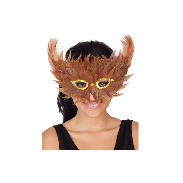 Antifaz plumas marron